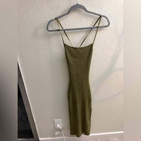 Abercrombie and Fitch Lace-up Ribbed Midi Dress Size XS Petite Green Vacation - Picture 3 of 5
